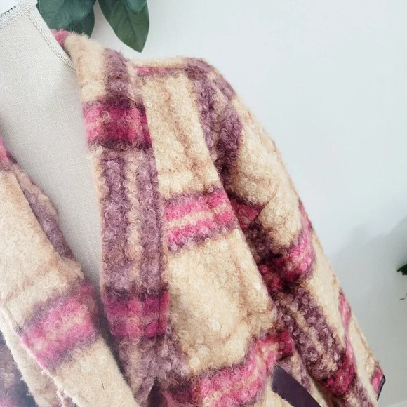 Knox Rose Plaid Faux Fur Multi Color Pink Beige Curly Unlined Jacket Coat 2X XXL - Picture 3 of 15